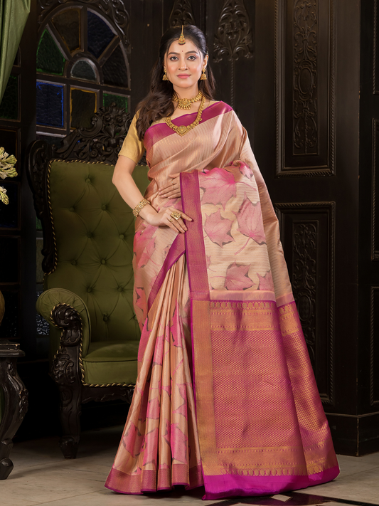Raktika - Pink-hued silk with mayura chakra design