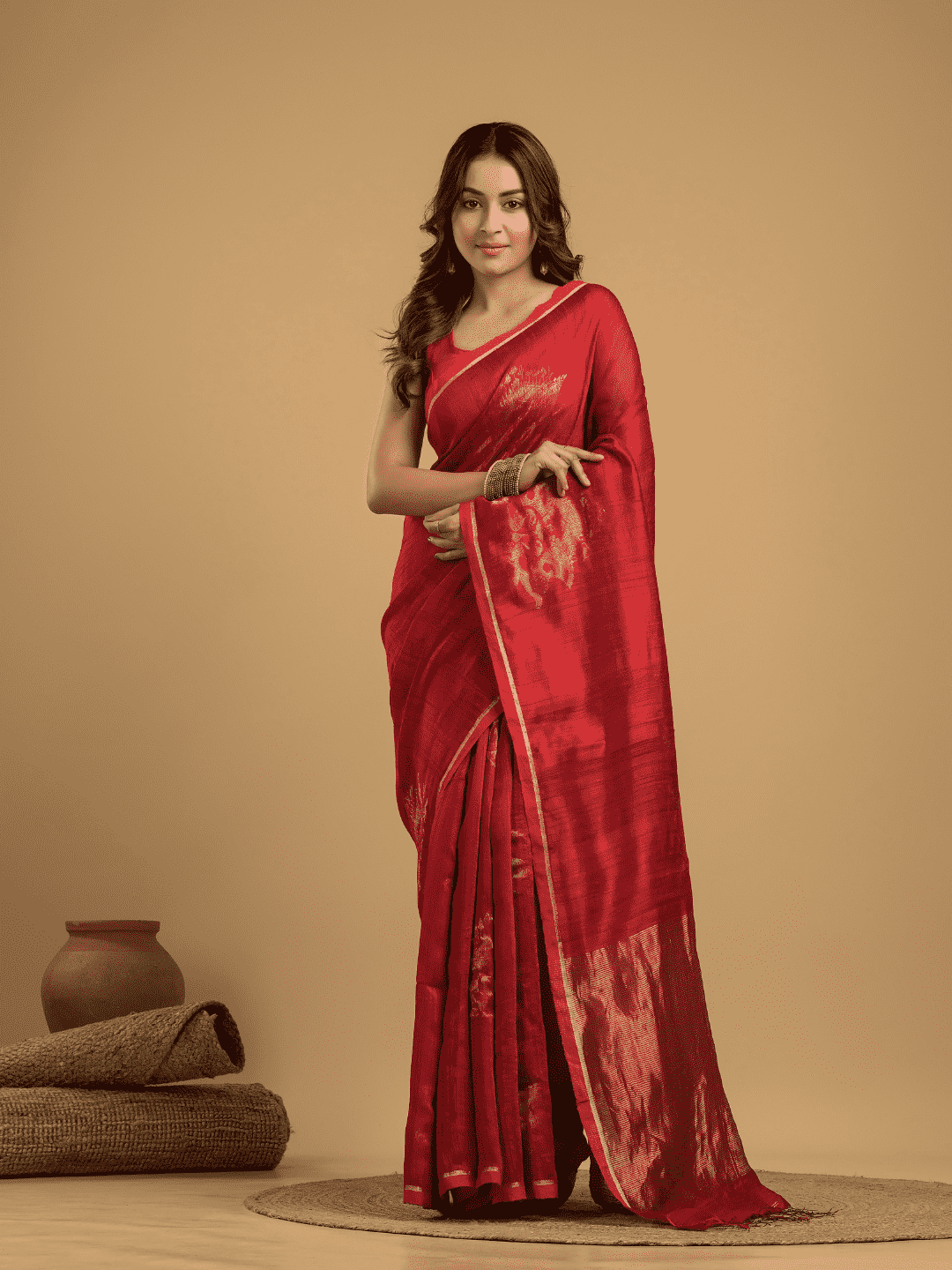 Apple Red Matka Silk Jamdani Saree - 044 - indeloom