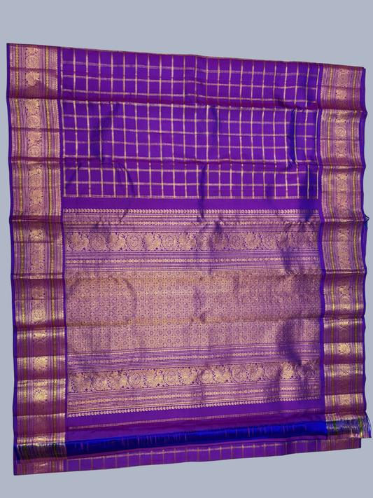 Pure Handwoven Gadwal Silk Saree With Violet - 035