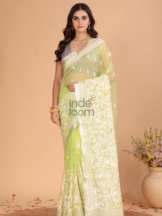 Organza Embroidery Saree With Pastel Green - 114