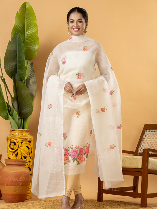 Classic Kota Doria Cotton Unstitched 2-Piece Kurti | Off-White