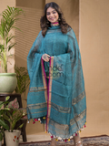 Cyan Blue Pure Linen Seqin Suit 2 Piece Set Kurti & Dupatta (UNSTITCHED) -0631