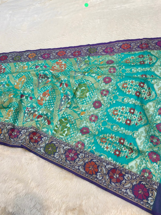 Exclusive Pure Ektara Benarasi Kora Jamdani saree | Powder Blue