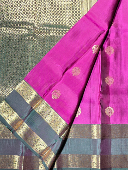 Traditional Kanjivaram Semi Silk Sarees | Rani Pink