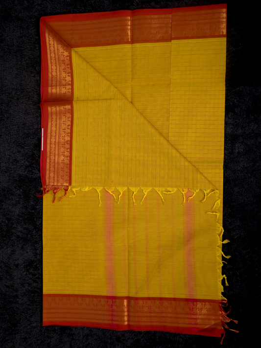 Kanchi Cotton|Leaf Yellow & Red