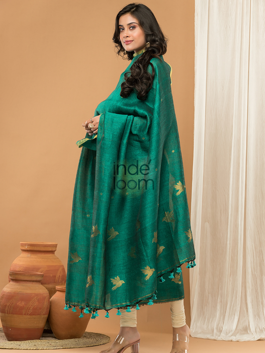 Emerald Path | Handloom Jamdani Linen Unstitched 2-Piece Kurti