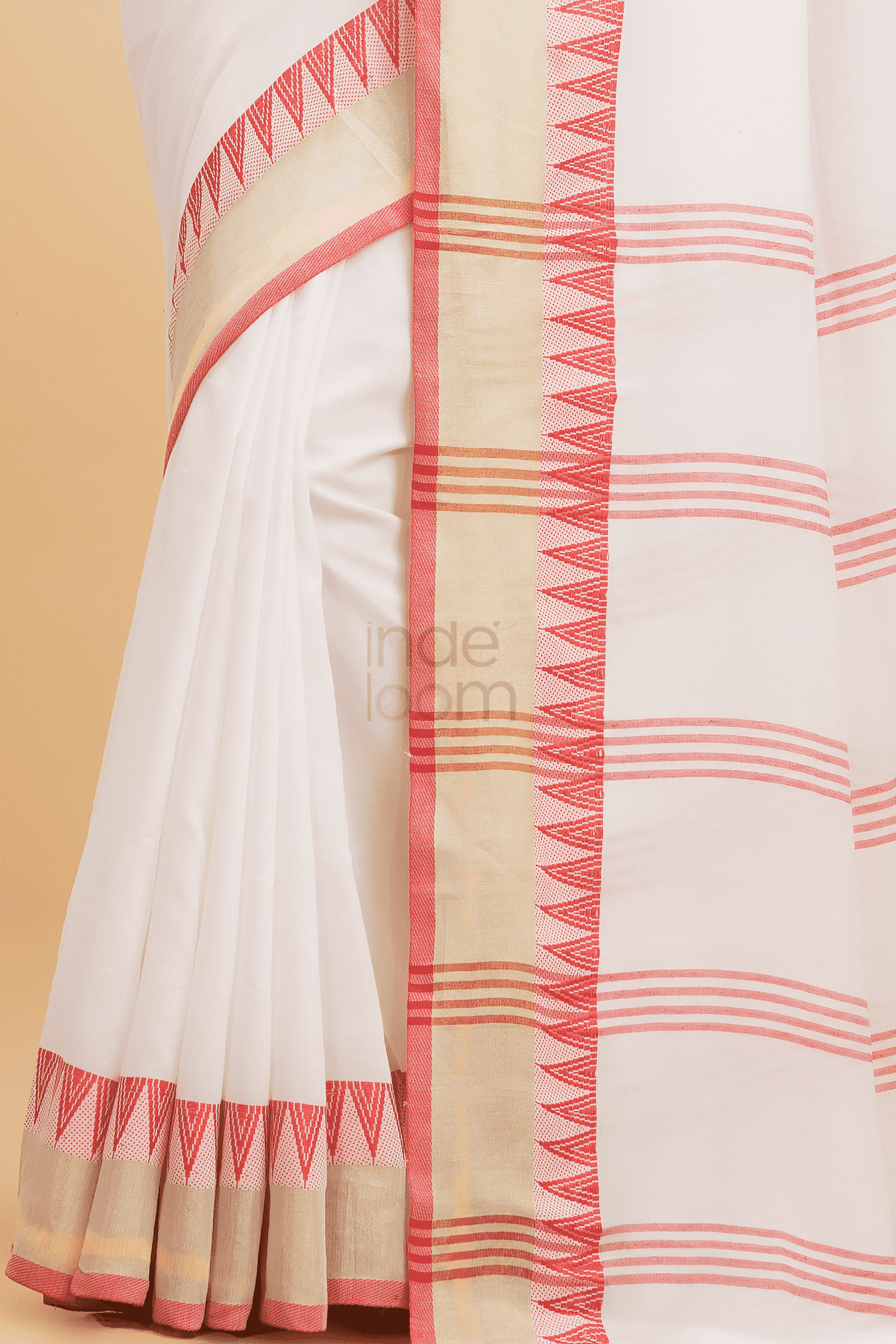Dewali Silk Saree with Red and Golden Border-008 - indeloom