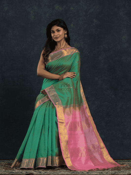 Pure Handloom Korvai Saree | Mint Green
