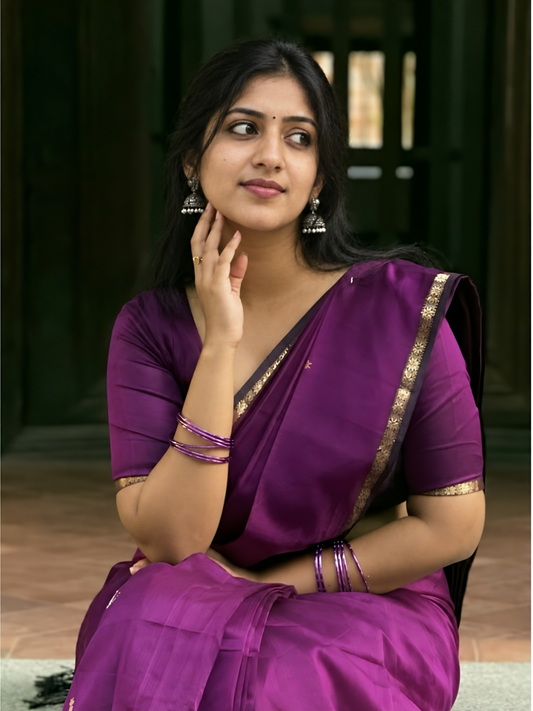 Maheshwari Silk Cotton Saree – Festive Elegance | Deep Plum