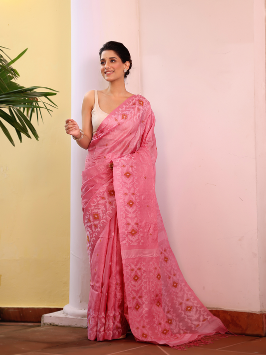 Tussar Silk Saree With Bubblegum Pink - 116