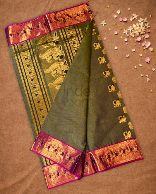 Chettinad cotton Saree | Army Green