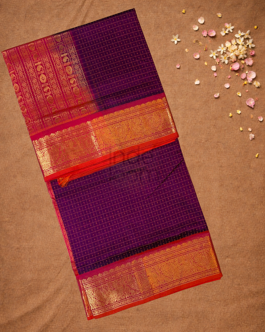 Handloom Korvai Silk Cotton Saree | Indigo Purple