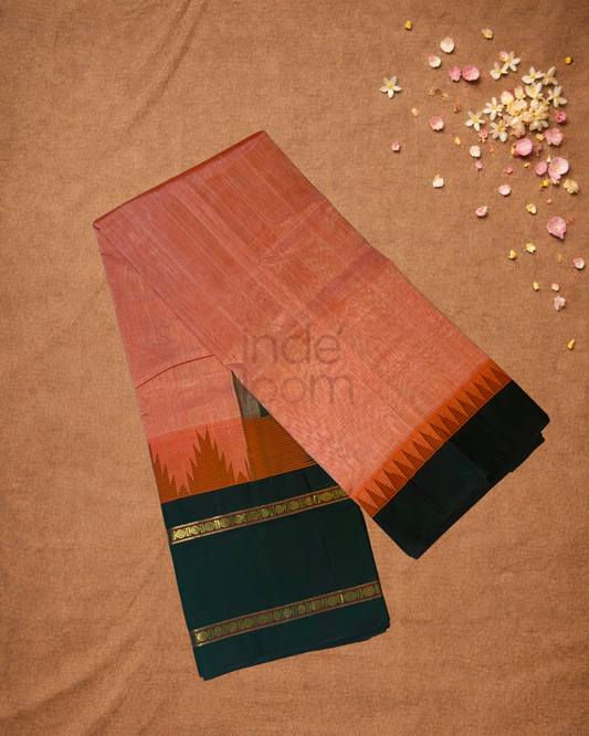 Handloom Korvai Silk Cotton Saree | Copper Orange