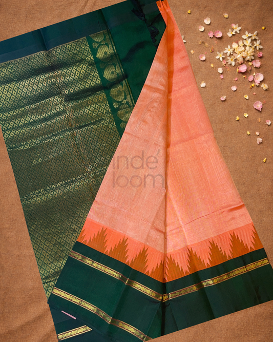 Handloom Korvai Silk Cotton Saree | Copper Orange