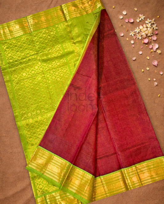 Pure Handloom Korvai Saree | Apple Red
