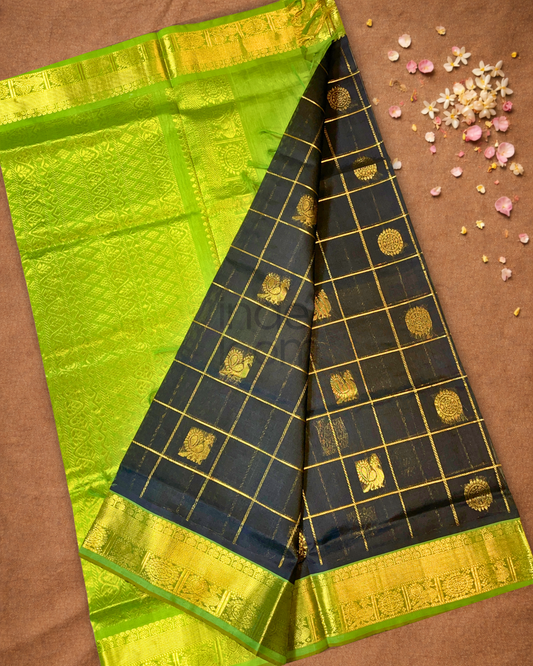 Handloom Korvai Silk Cotton Saree | Deep Teal
