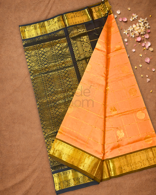 Pure Handloom Korvai Saree | Coral Orange