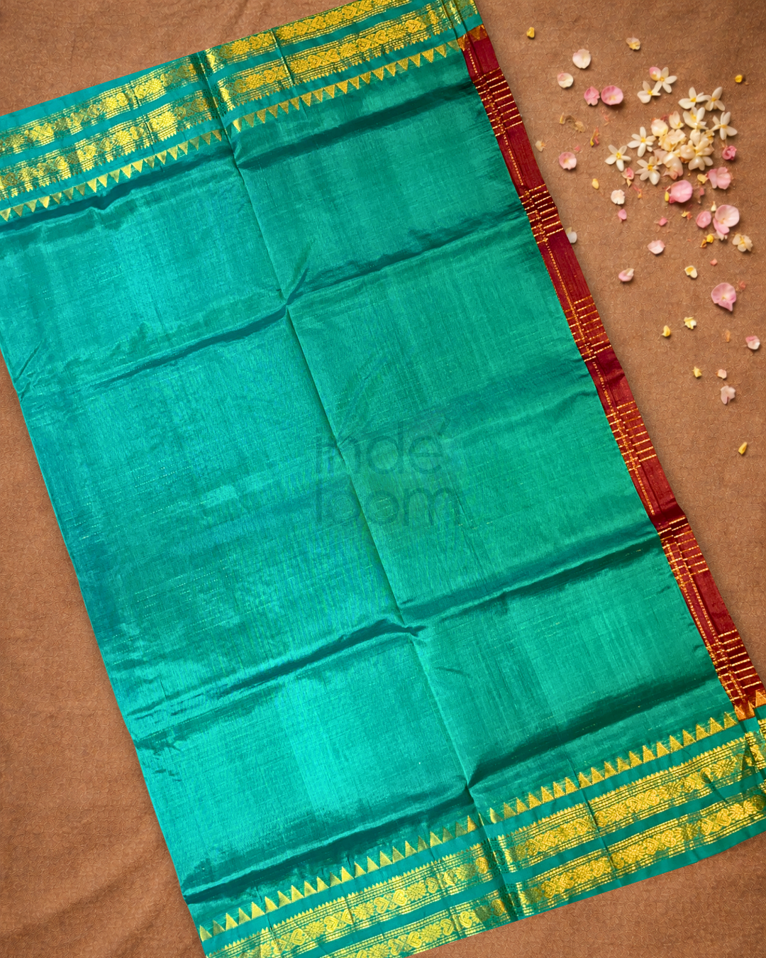 Handloom Korvai Silk Cotton Saree | Brick Red