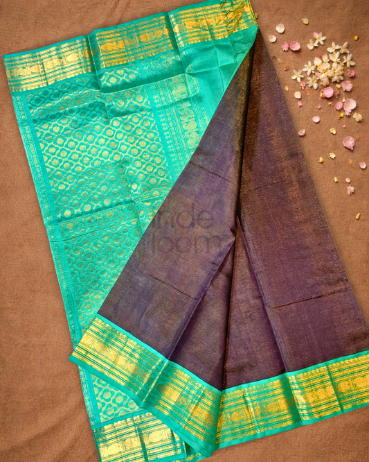 Pure Handloom Korvai Saree | Eggplant Purple