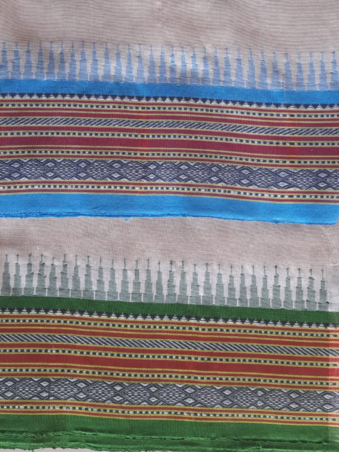 Sky Blue Handloom Vidarbha Tussar Silk Saree with Multicolor Contrast Border -066