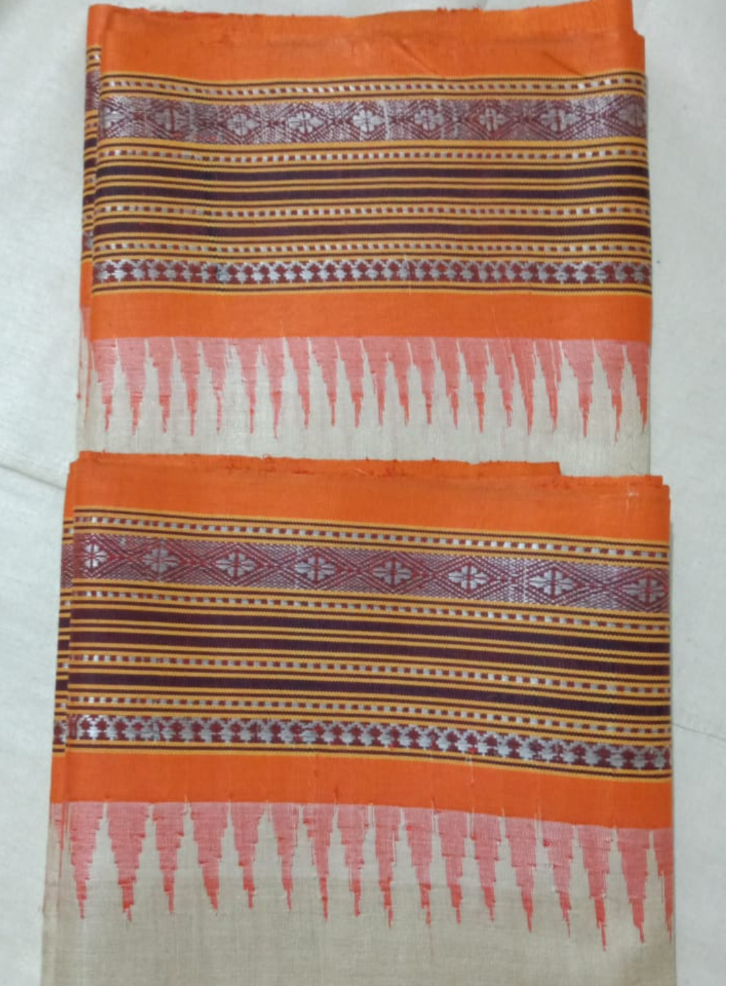 Fire Orange Handloom Vidarbha Tussar Silk Saree with Multicolor Contrast Border -071