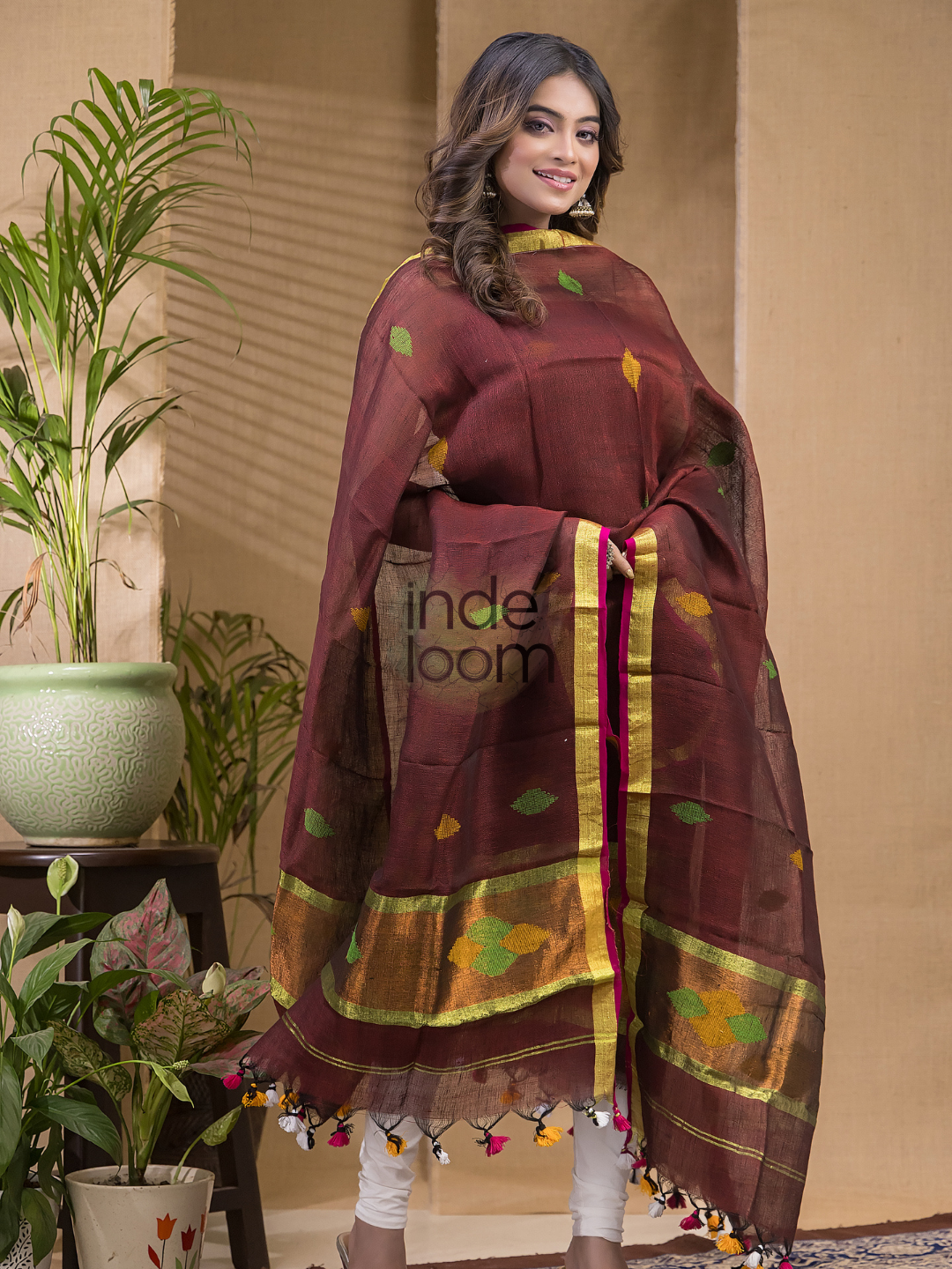 Maroon Red Pure Linen suit 2 piece Set Kurti & Dupatta (UNSTITCHED) -646