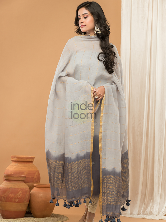 Light Grey | Handloom Jamdani Linen Unstitched 2-Piece Kurti | Ombre Design
