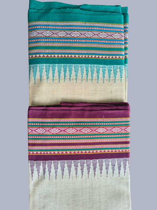 Blue and Purple Handloom Vidarbha Tussar Silk Saree with Multicolor Contrast Border - 016