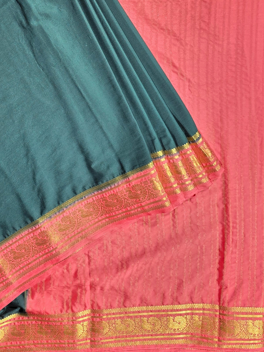Classic Mysore Semi Silk Saree | Deep Green
