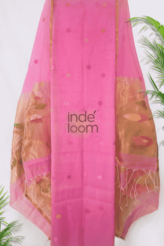 Fuchsia Pink | Handloom Jamdani Muslin Unstitched 2-Piece Kurti