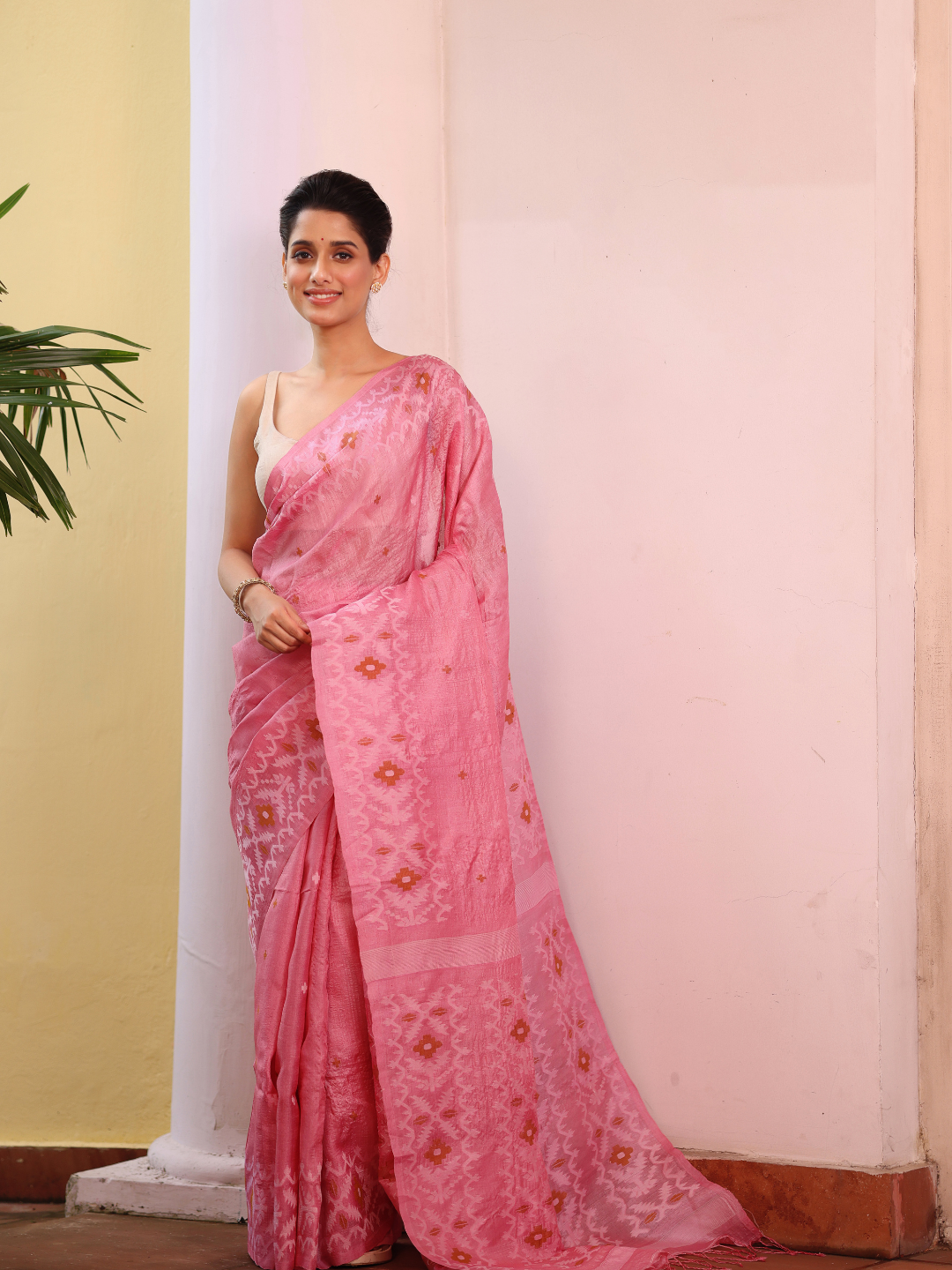 Tussar Silk Saree With Bubblegum Pink - 116