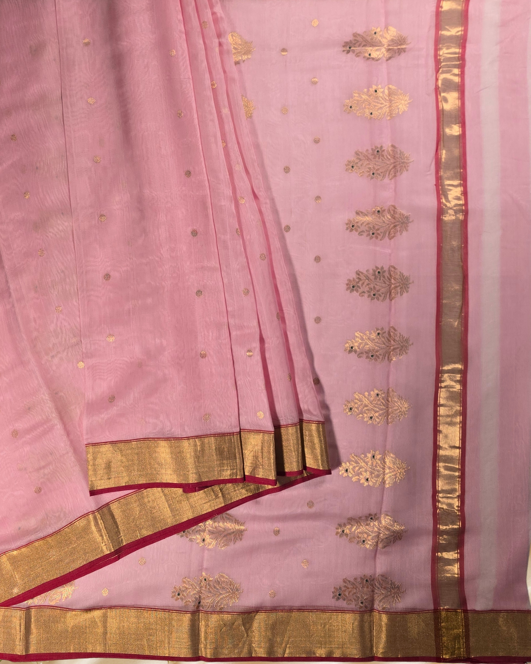 Handloom Chanderi Silk Cotton Saree | baby pink