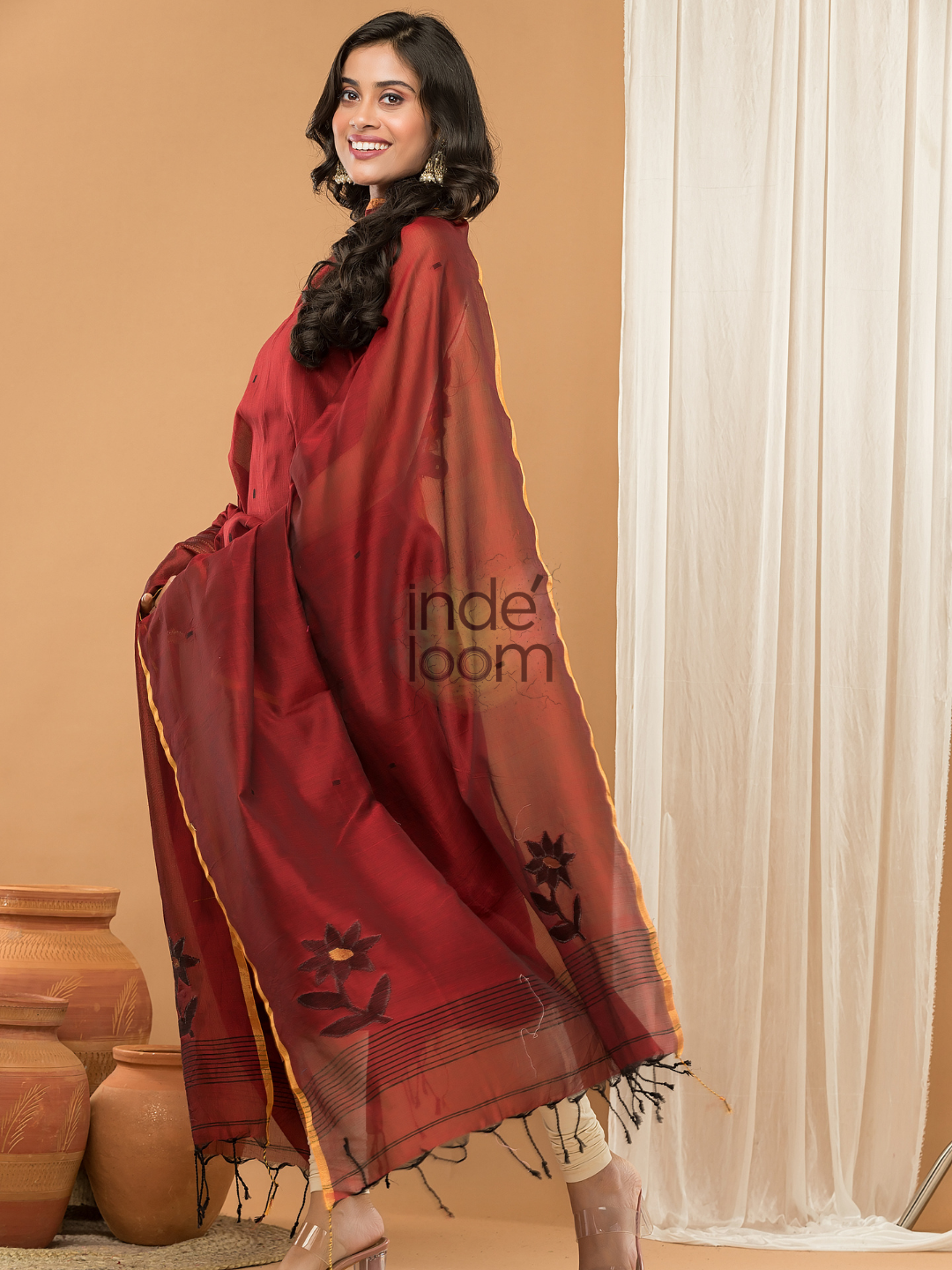 Handloom Jamdani Unstitched 2-Piece Kurti | Maroon