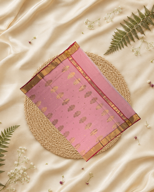Handloom Chanderi Silk Cotton Saree | baby pink