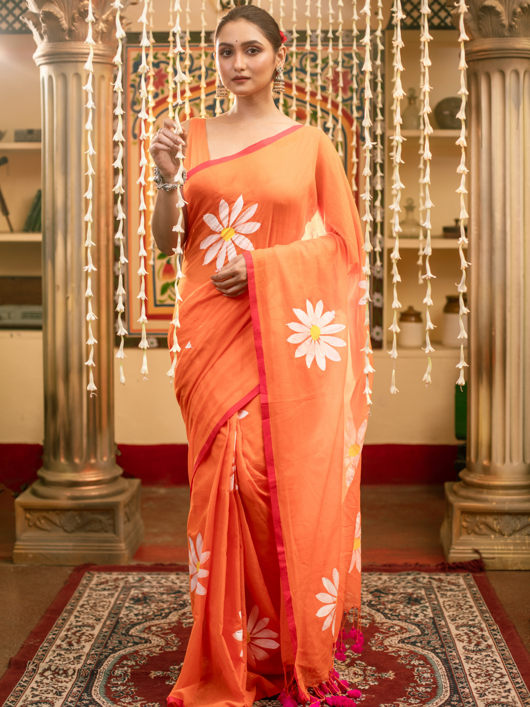 Carrot Orange Handloom cotton-049