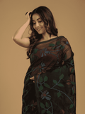 Muslin Jamdani Saree With Jet Black - 012