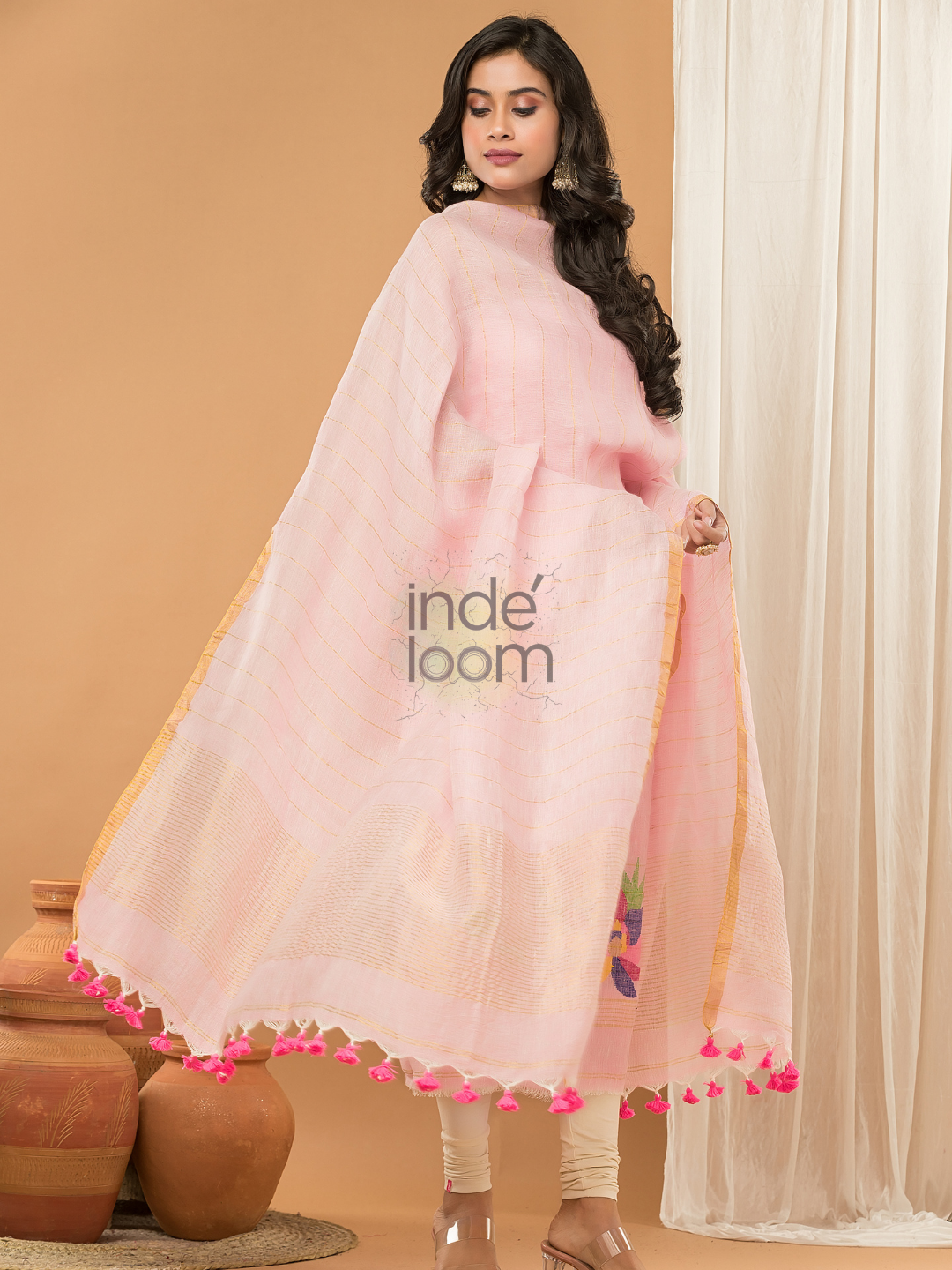 Linen Jamdani Unstitched 2-Piece Kurti | Rani Pink