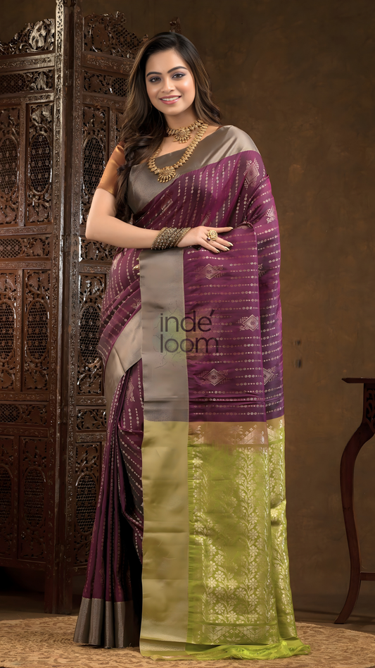 Mulberry Purple Cotton Silk Saree - 011