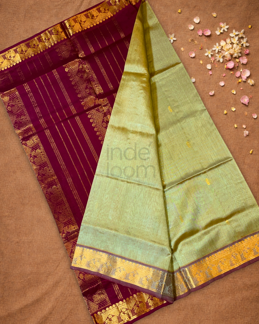 Pure Handloom Korvai Saree | Tea Green
