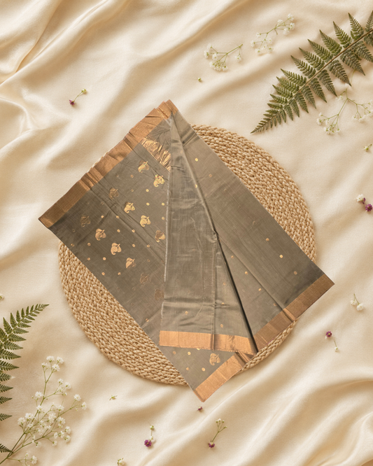 Chanderi Silk Saree With Thyme Green