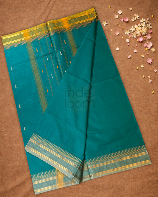 Traditional Chettinad Cotton Saree | teal green