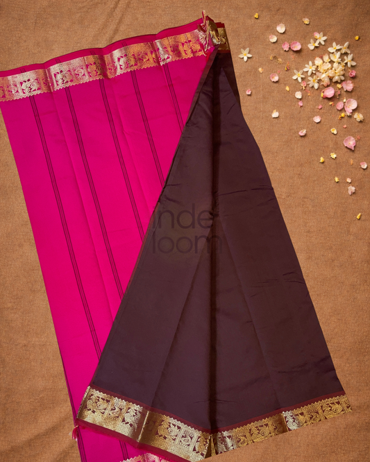 Handloom Korvai Silk Cotton Saree | Espresso Brown