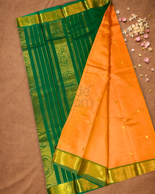 Handloom Korvai Silk Cotton Saree | Copper Orange