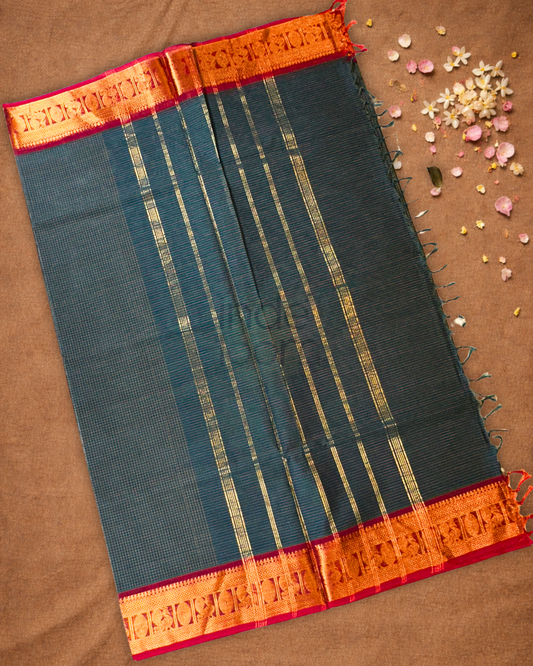 Chettinad Cottton Saree With Charcoal Gray