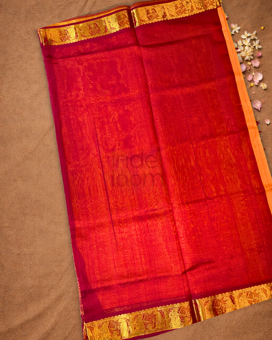 Handloom Korvai Silk Cotton Saree | Peach Orange