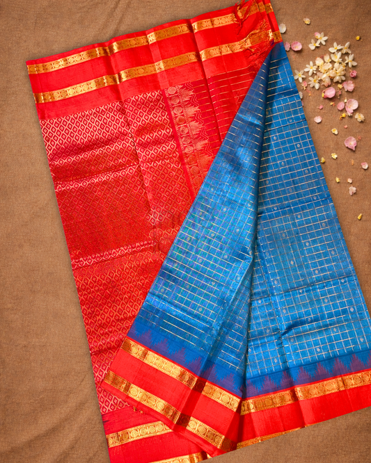Handloom Korvai Silk Cotton Saree | Royal Blue