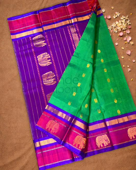 Pure Handloom Korvai Saree | Lemon Green