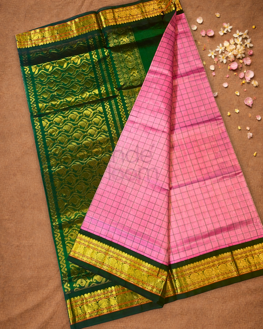 Pure Handloom Korvai Saree | Coral Pink