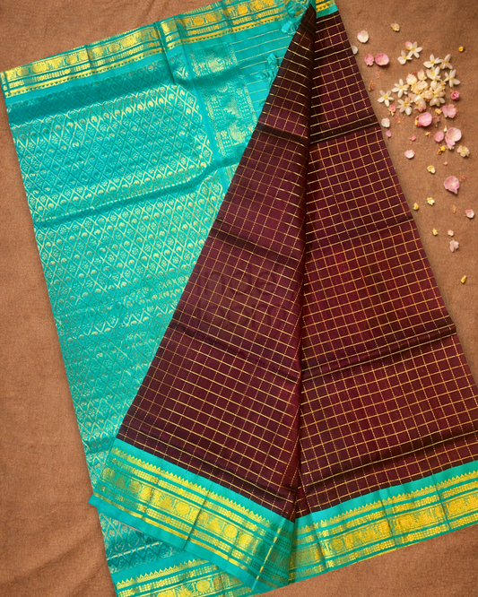 Handloom Korvai Silk Cotton Saree | Wine Red