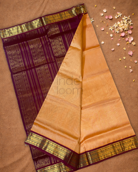 Handloom Korvai Silk Cotton Saree | Copper Orange